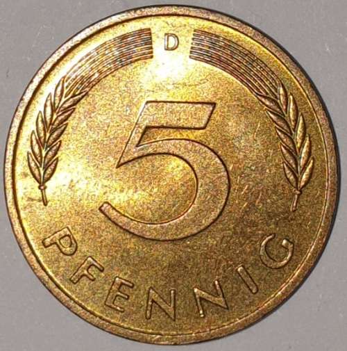 1985 D - 5 PFENNIG - FIVE PFENNIG - GERMANY - FEDERAL REPUBLIC - (Brass Clad Steel)